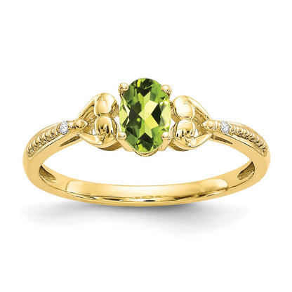 10K Gelbgold Peridot und Echt Diamant Ring