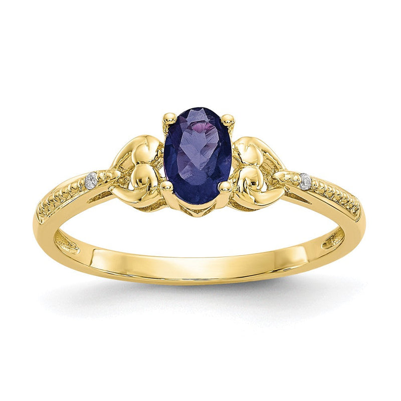 Ring mit natürlichem blauem Saphir im Ovalschliff und Diamant, 10K Gelbgold, Geburtsstein September