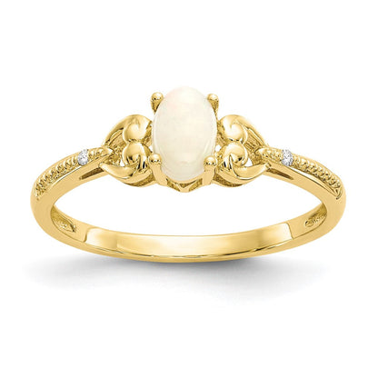 10K Gelbgold Opal und Echt Diamant Ring