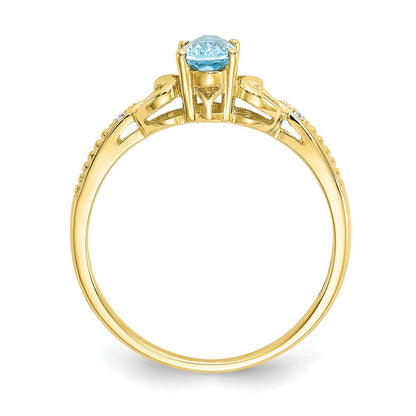 10K Gelbgold Ring mit ovalem Swiss-Blue-Topas und natürlichem Diamant