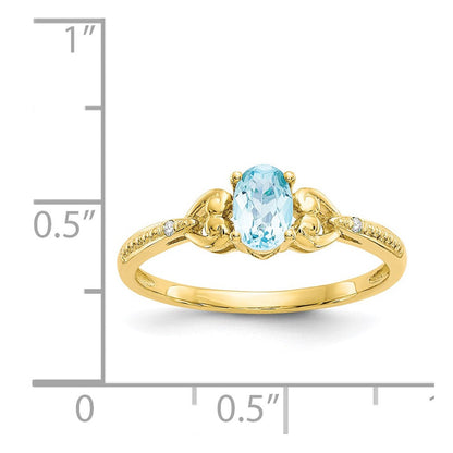 10K Gelbgold Ring mit ovalem Swiss-Blue-Topas und natürlichem Diamant