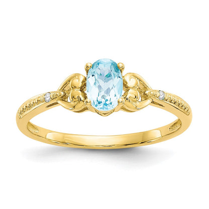 10K Gelbgold Ring mit ovalem Swiss-Blue-Topas und natürlichem Diamant
