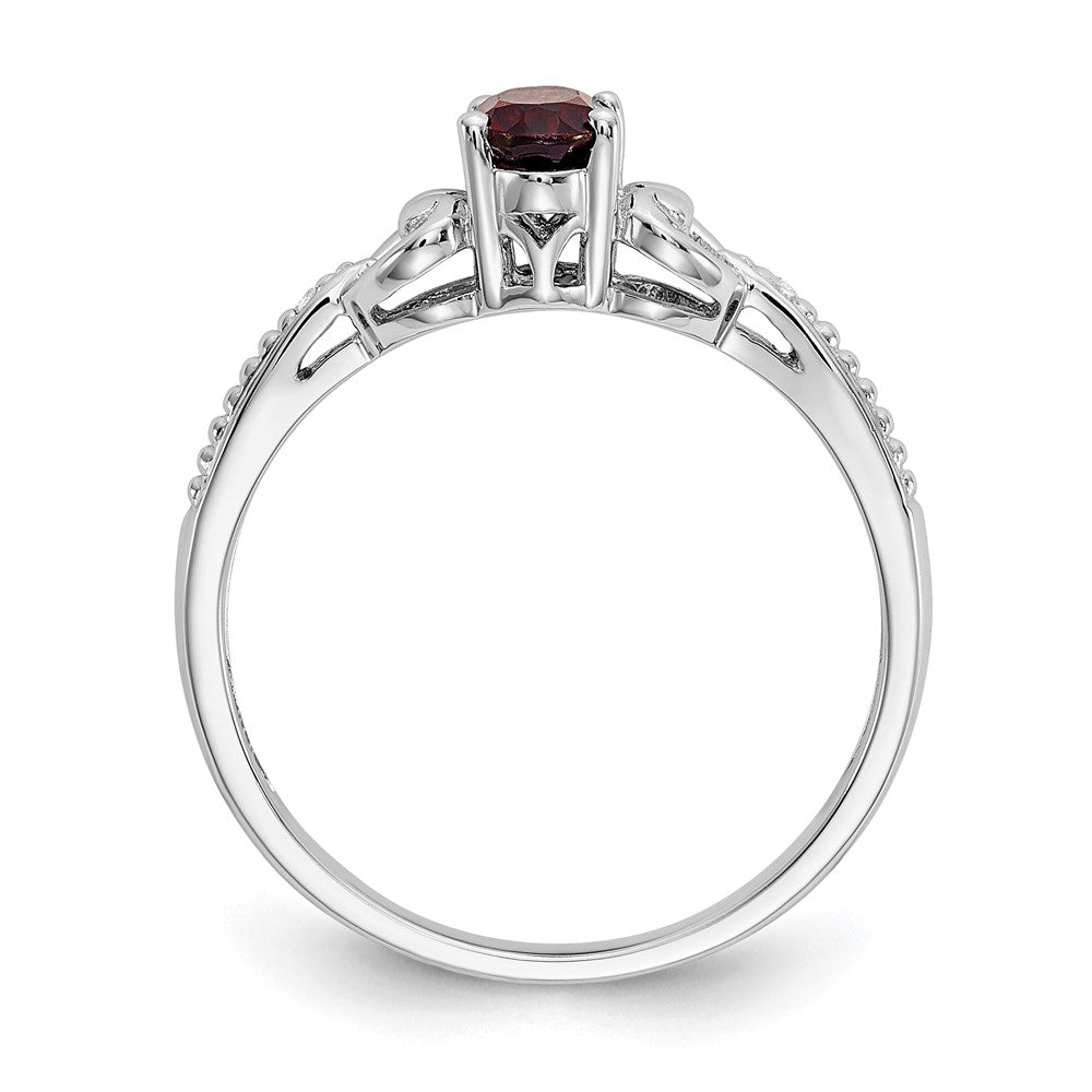 14K Weißgold Ring mit Granat und Diamant