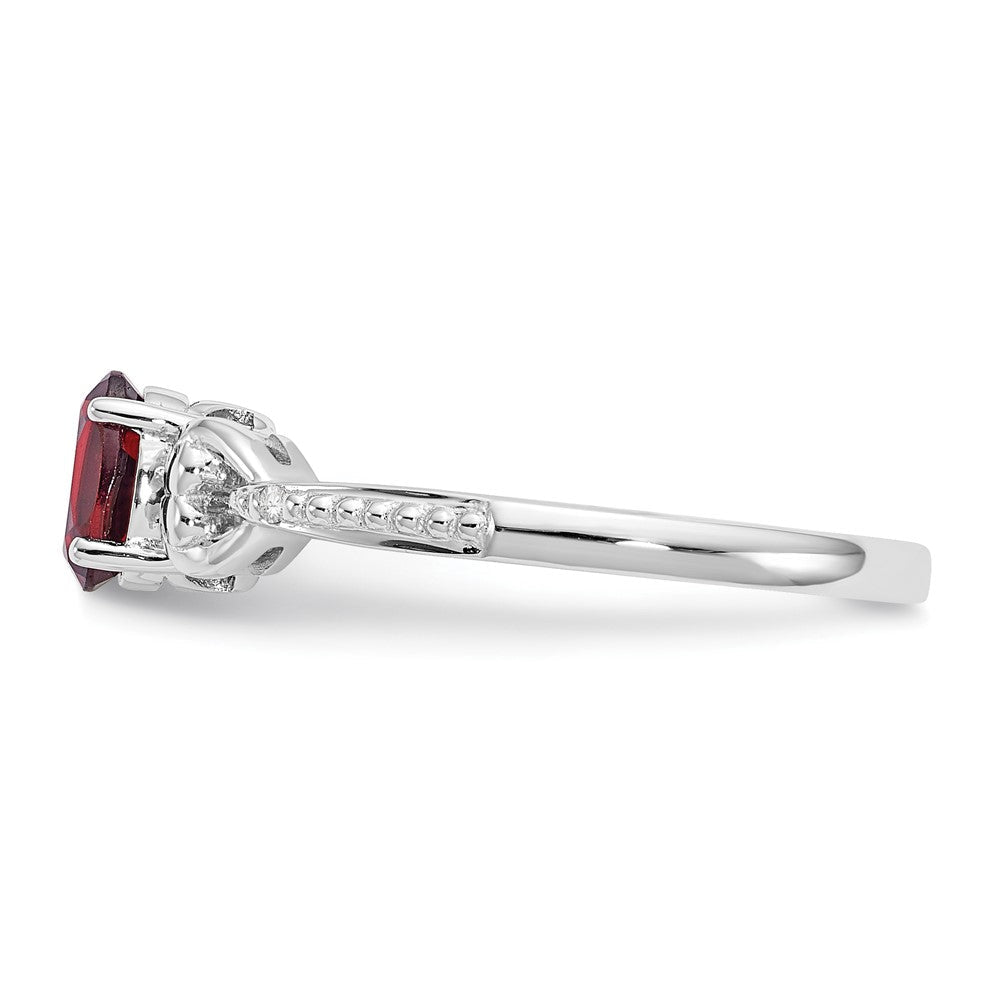 14K Weißgold Ring mit Granat und Diamant