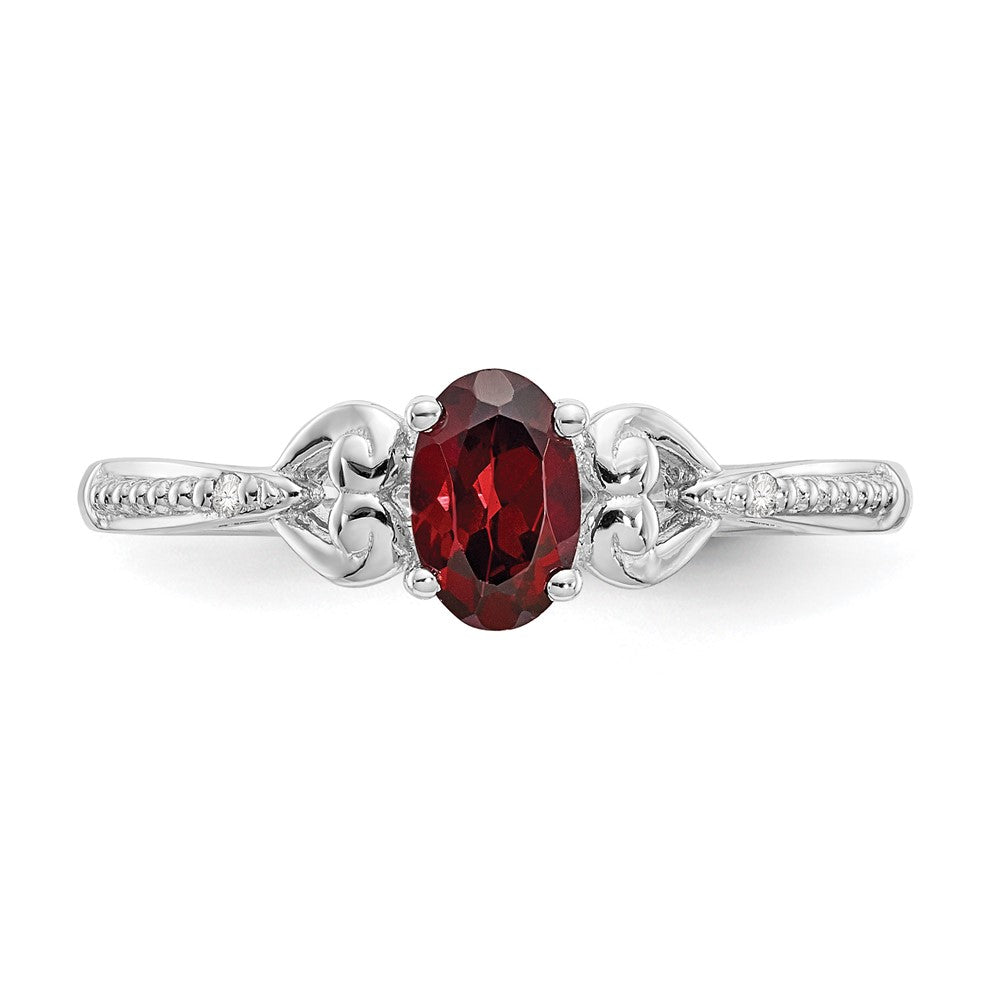 14K Weißgold Ring mit Granat und Diamant