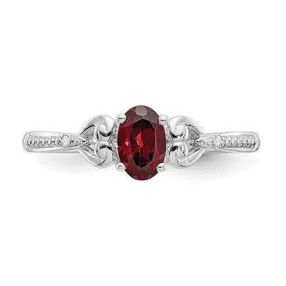 14K Weißgold Ring mit Granat und Diamant