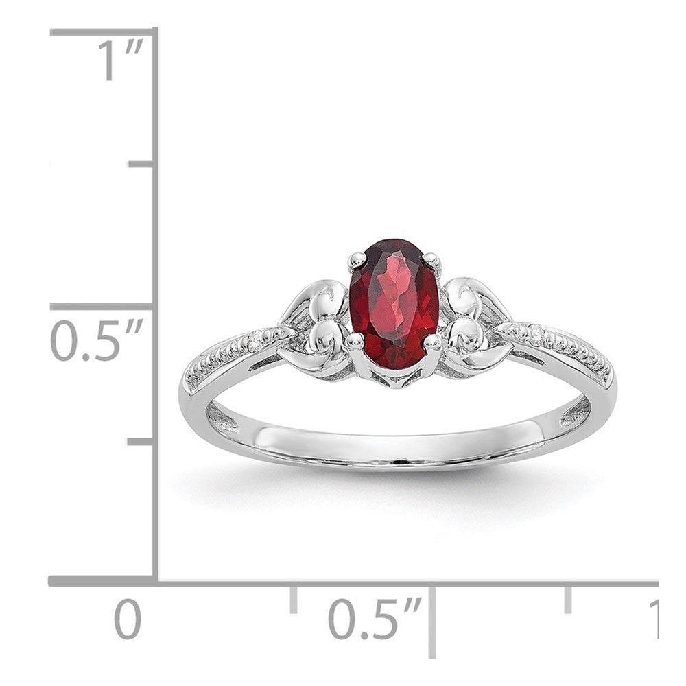 14K Weißgold Ring mit Granat und Diamant