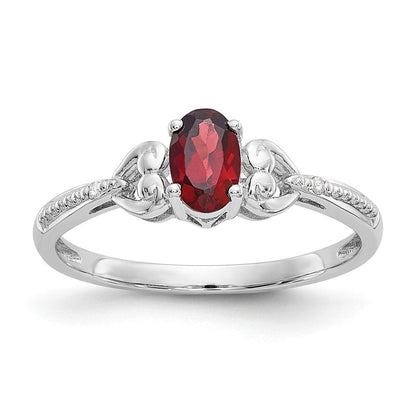 14K Weißgold Ring mit Granat und Diamant