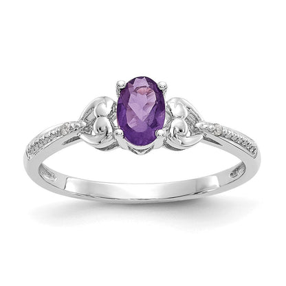 10K Weißgold Ring mit Amethyst und Diamanten