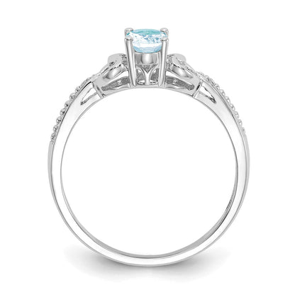 14K Weißgoldring mit ovalem Aquamarin und natürlichen Diamanten