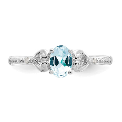 14K Weißgoldring mit ovalem Aquamarin und natürlichen Diamanten