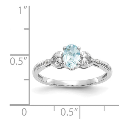 14K Weißgoldring mit ovalem Aquamarin und natürlichen Diamanten