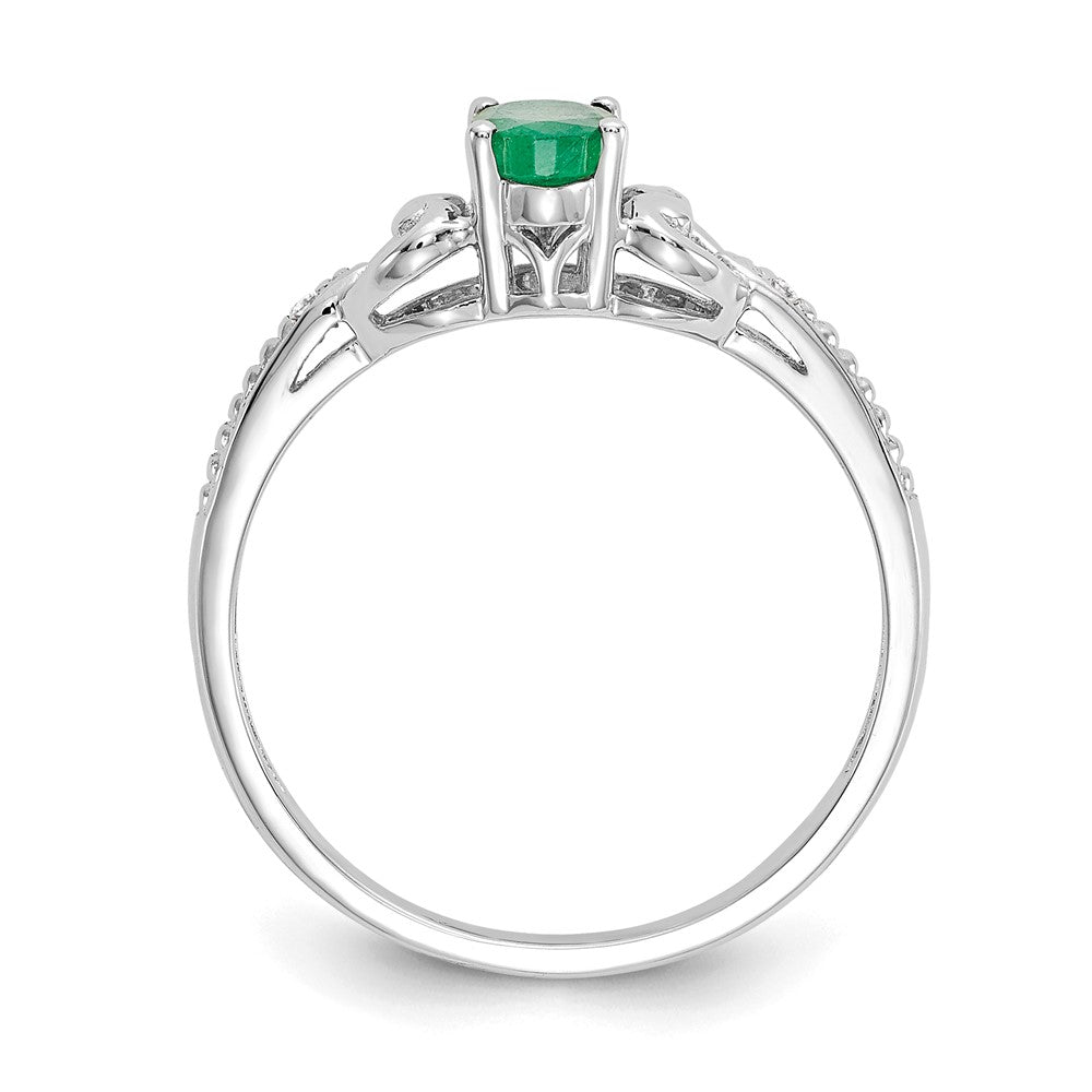14K Weißgold Ring mit Smaragd und echten Diamanten