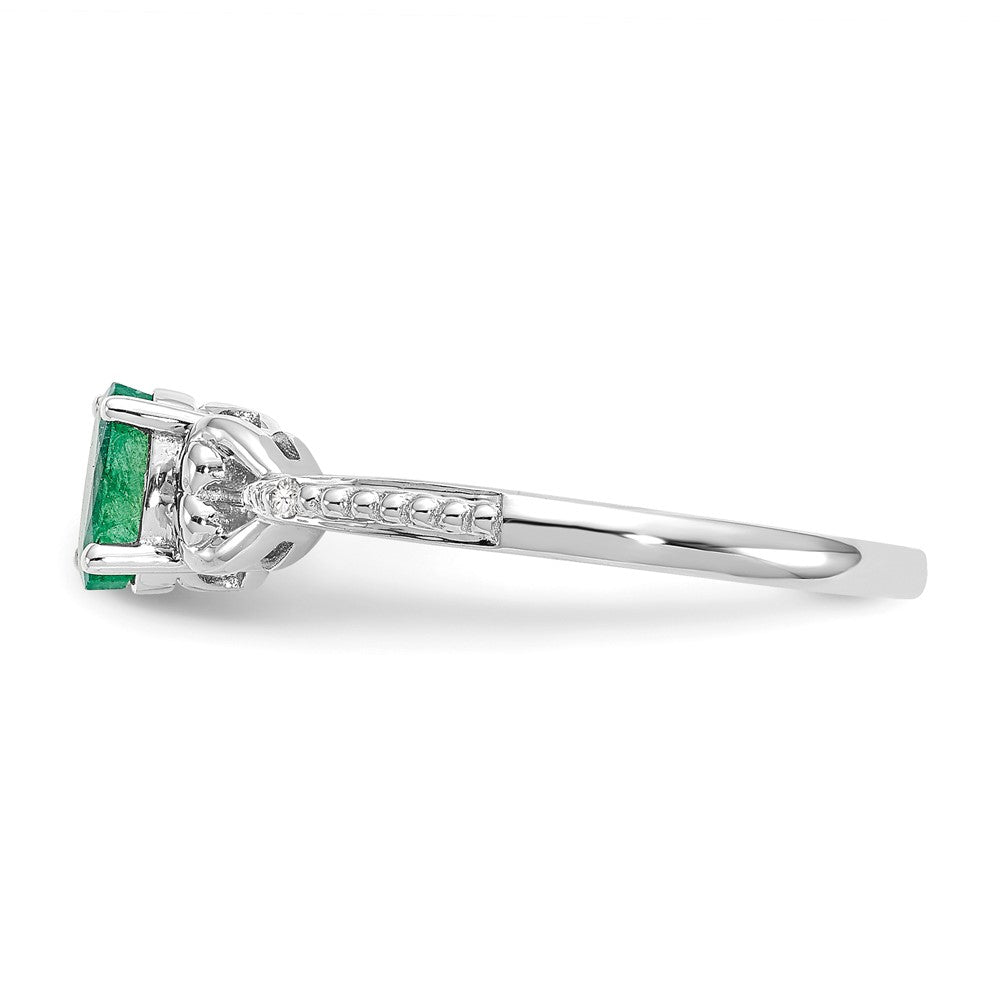 14K Weißgold Ring mit Smaragd und echten Diamanten