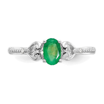 14K Weißgold Ring mit Smaragd und echten Diamanten