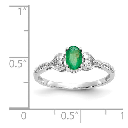 14K Weißgold Ring mit Smaragd und echten Diamanten