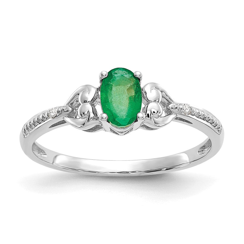 14K Weißgold Ring mit Smaragd und echten Diamanten