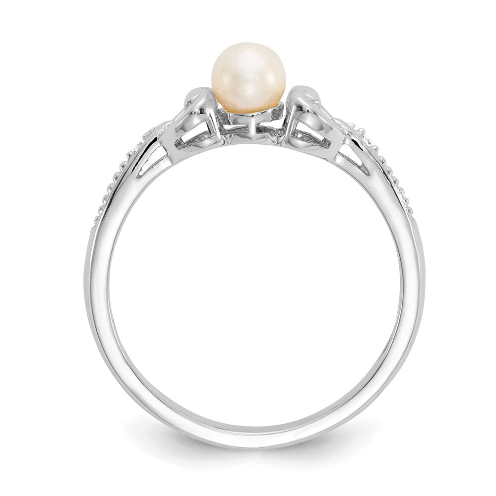10K Weißgold Ring mit Süßwasser-Zuchtperle und natürlichem Diamant