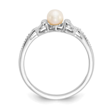 10K Weißgold Ring mit Süßwasser-Zuchtperle und natürlichem Diamant