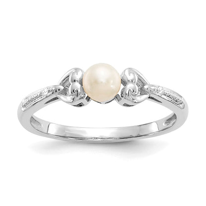 10K Weißgold Ring mit Süßwasser-Zuchtperle und natürlichem Diamant