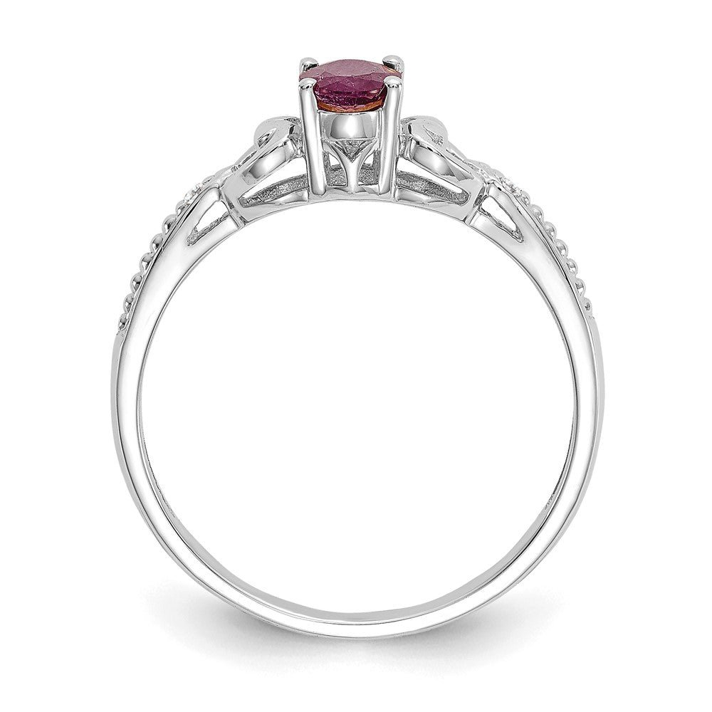 Ring mit ovalem Rubin, 6x4 mm, und Diamanten, 14K Weißgold, Geburtsstein-Schmuck für Juli