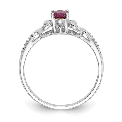 Ring mit ovalem Rubin, 6x4 mm, und Diamanten, 14K Weißgold, Geburtsstein-Schmuck für Juli