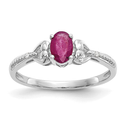 Ring mit ovalem Rubin, 6x4 mm, und Diamanten, 14K Weißgold, Geburtsstein-Schmuck für Juli