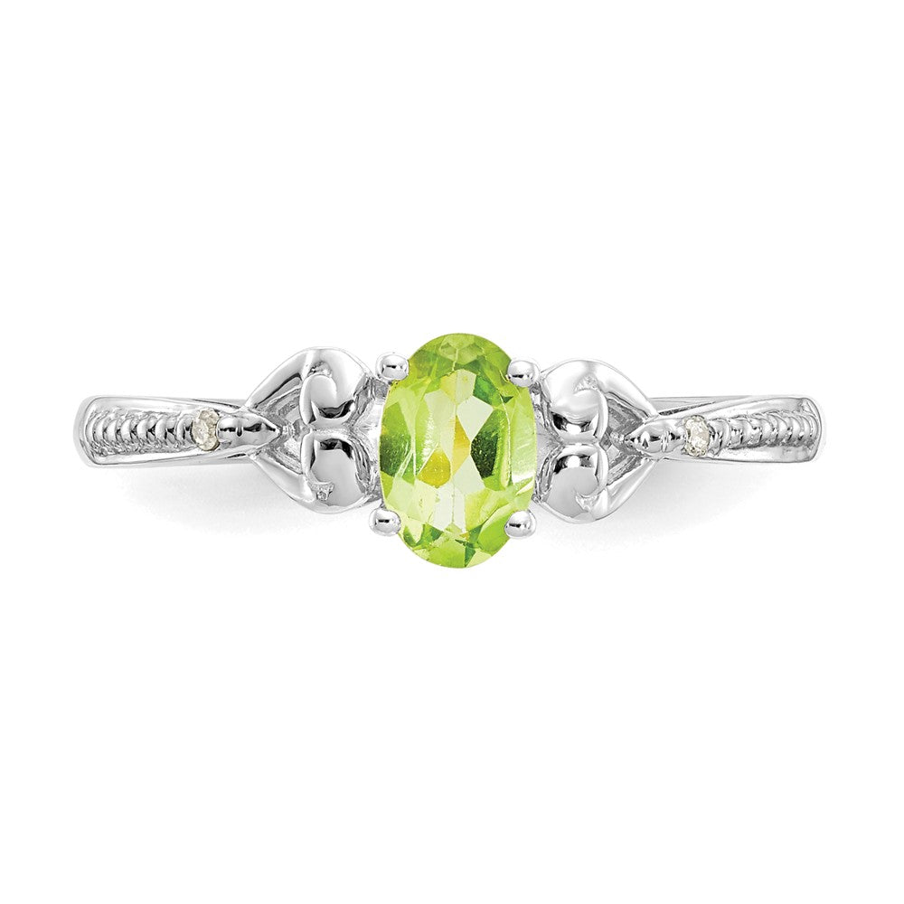 14K Weißgold Ring mit Peridot und natürlichen Diamanten