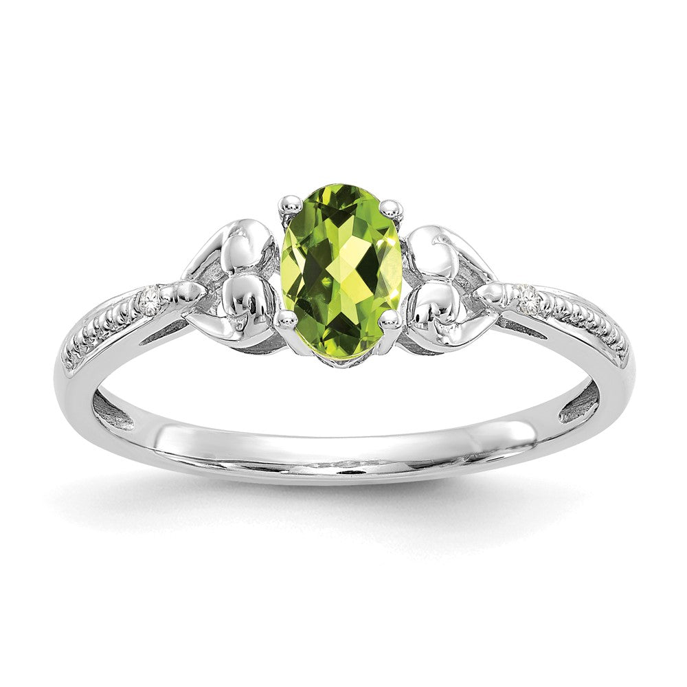 14K Weißgold Ring mit Peridot und natürlichen Diamanten