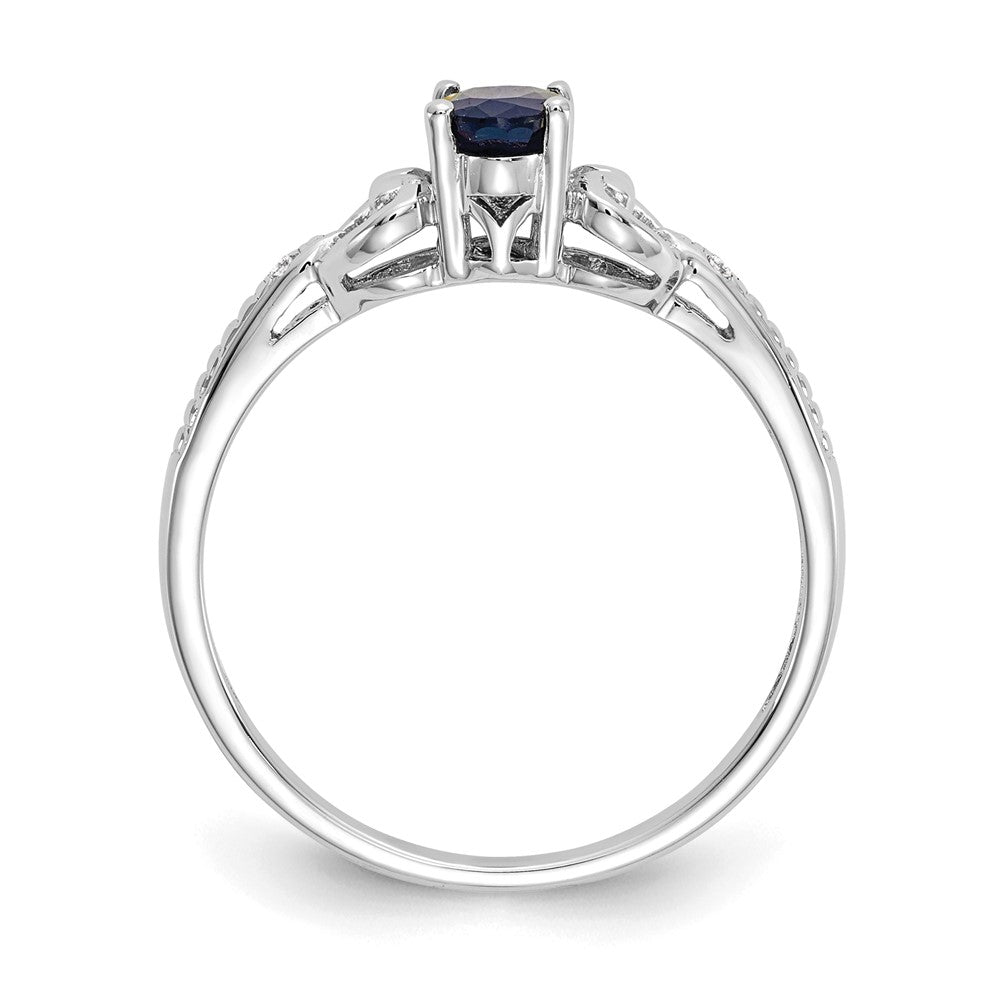 10K Weißgold Ring mit blauem Saphir und Diamant