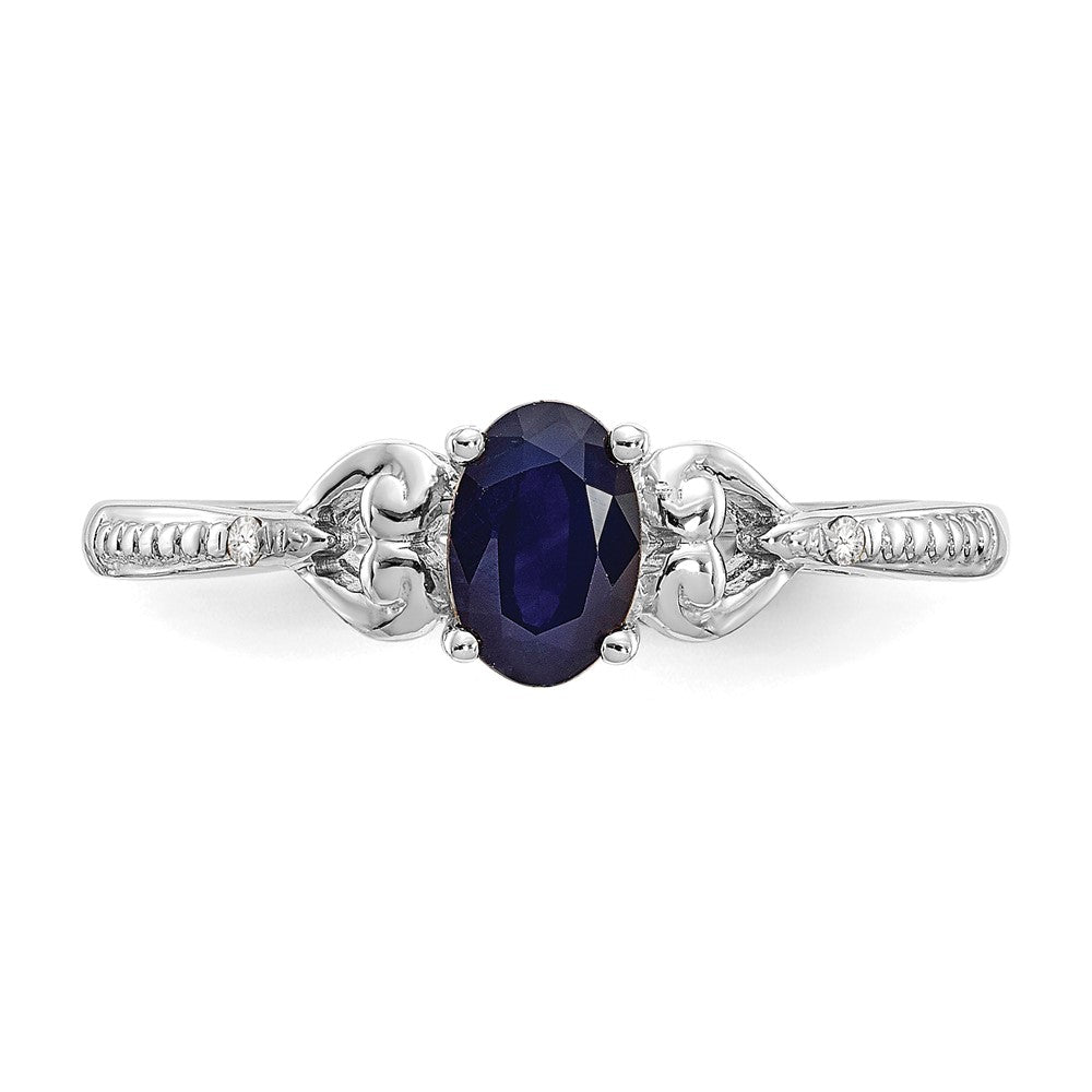10K Weißgold Ring mit blauem Saphir und Diamant