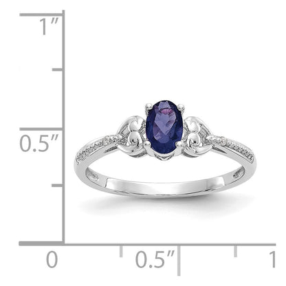10K Weißgold Ring mit blauem Saphir und Diamant