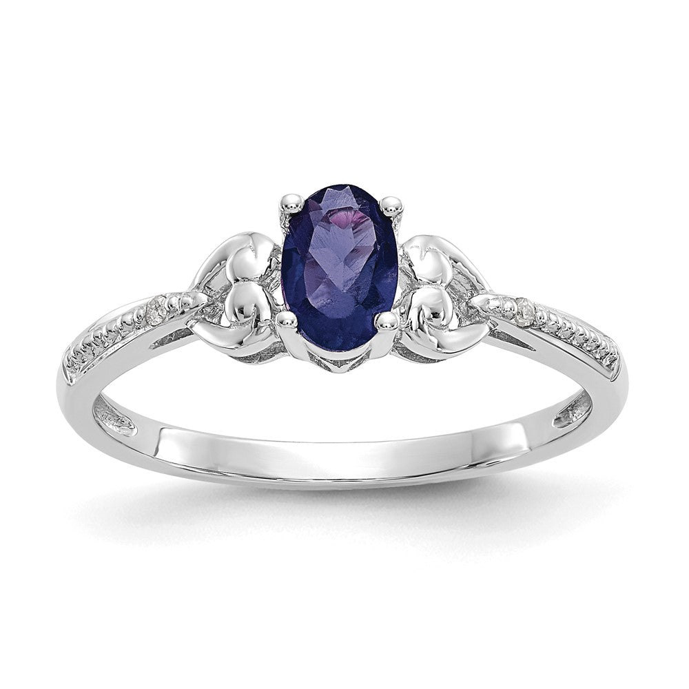 10K Weißgold Ring mit blauem Saphir und Diamant