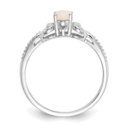 10K Weißgold Ring mit Opal und Diamanten