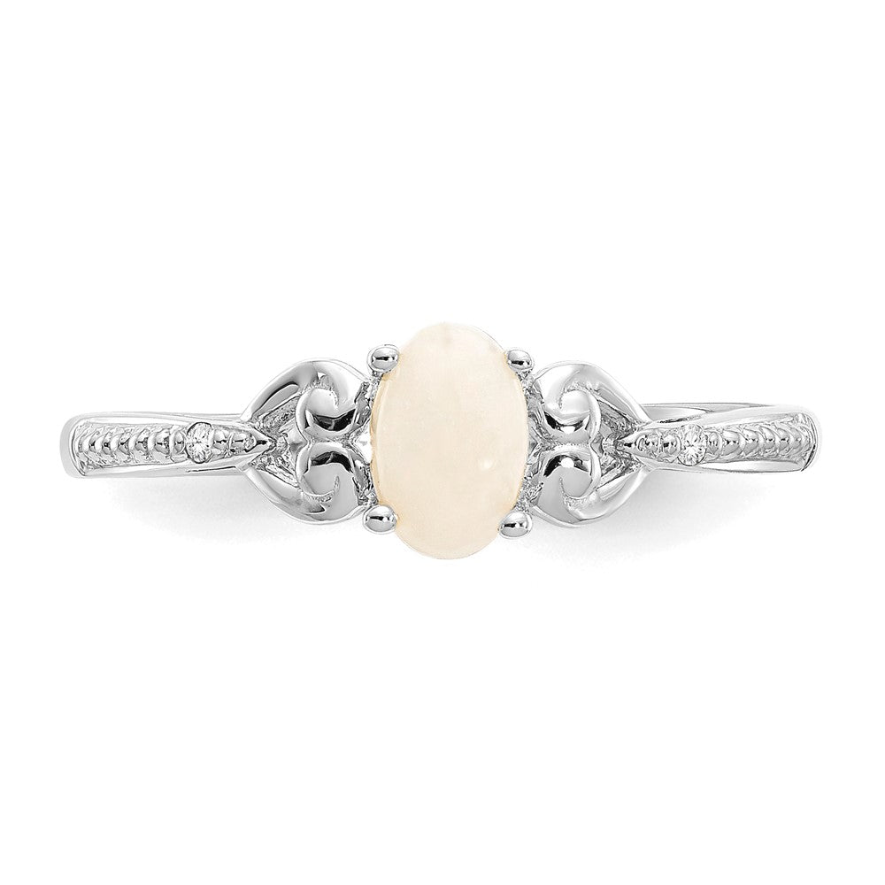 10K Weißgold Ring mit Opal und Diamanten