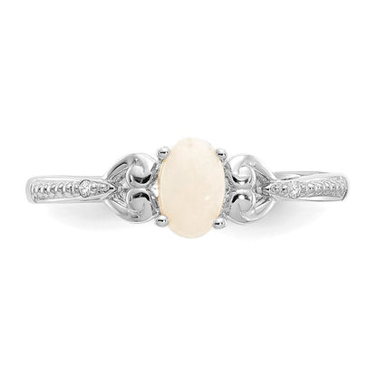 10K Weißgold Ring mit Opal und Diamanten