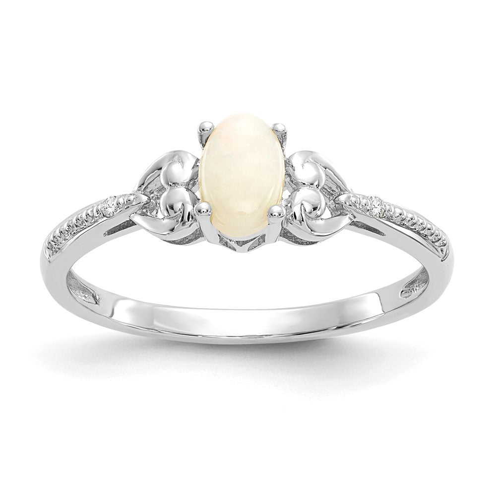 10K Weißgold Ring mit Opal und Diamanten