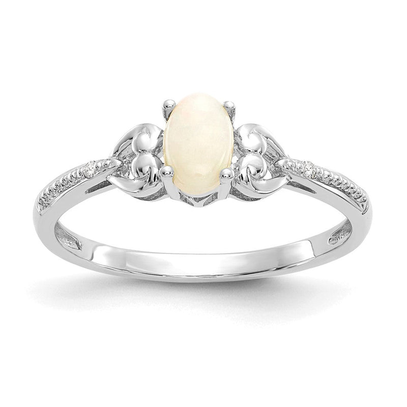 10K Weißgold Ring mit Opal und Diamanten