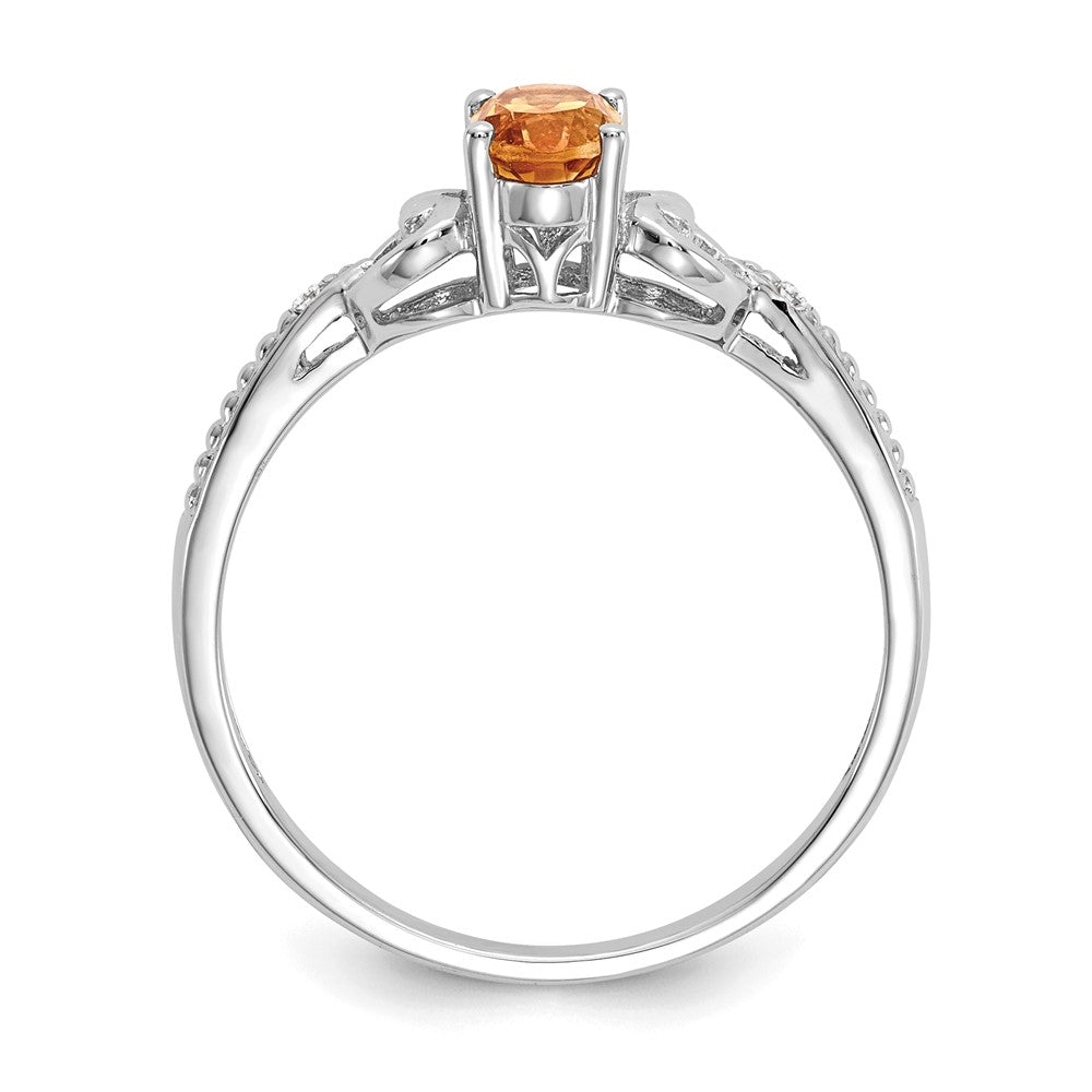 14K Weißgold Ring mit ovalem Citrin und natürlichen Diamanten