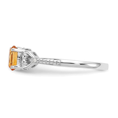 14K Weißgold Ring mit ovalem Citrin und natürlichen Diamanten