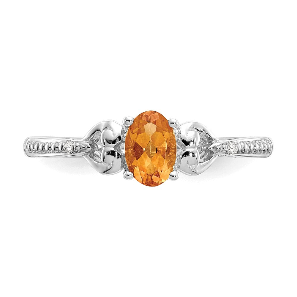 14K Weißgold Ring mit ovalem Citrin und natürlichen Diamanten