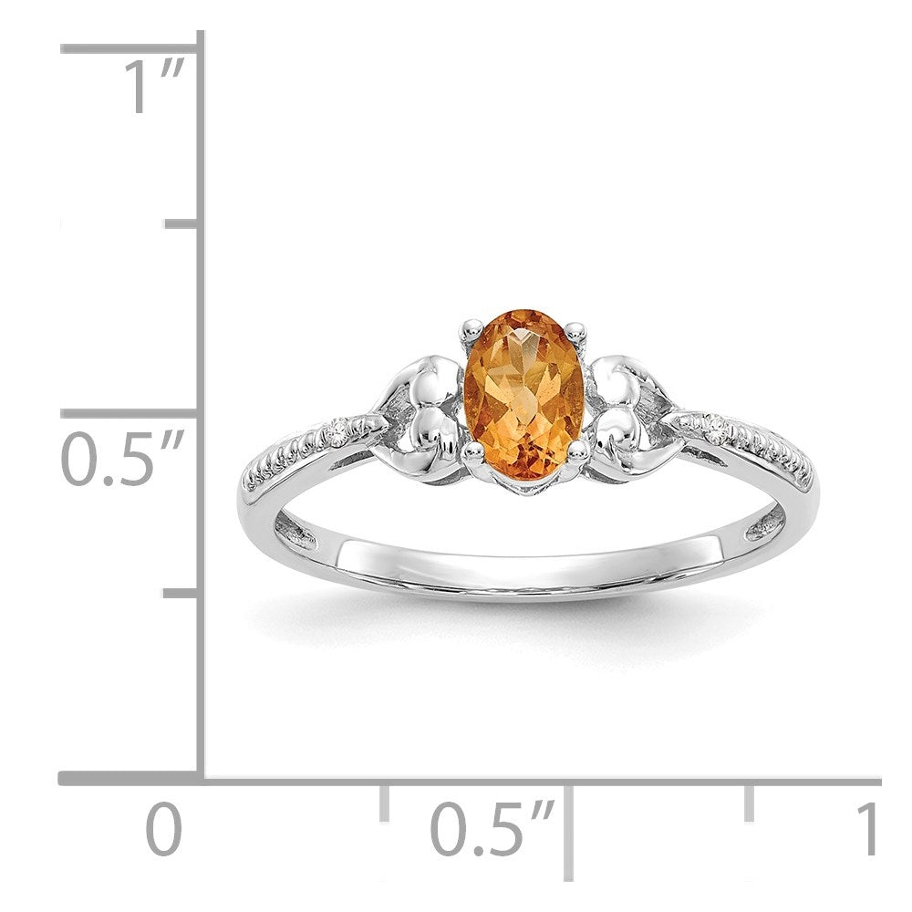 14K Weißgold Ring mit ovalem Citrin und natürlichen Diamanten