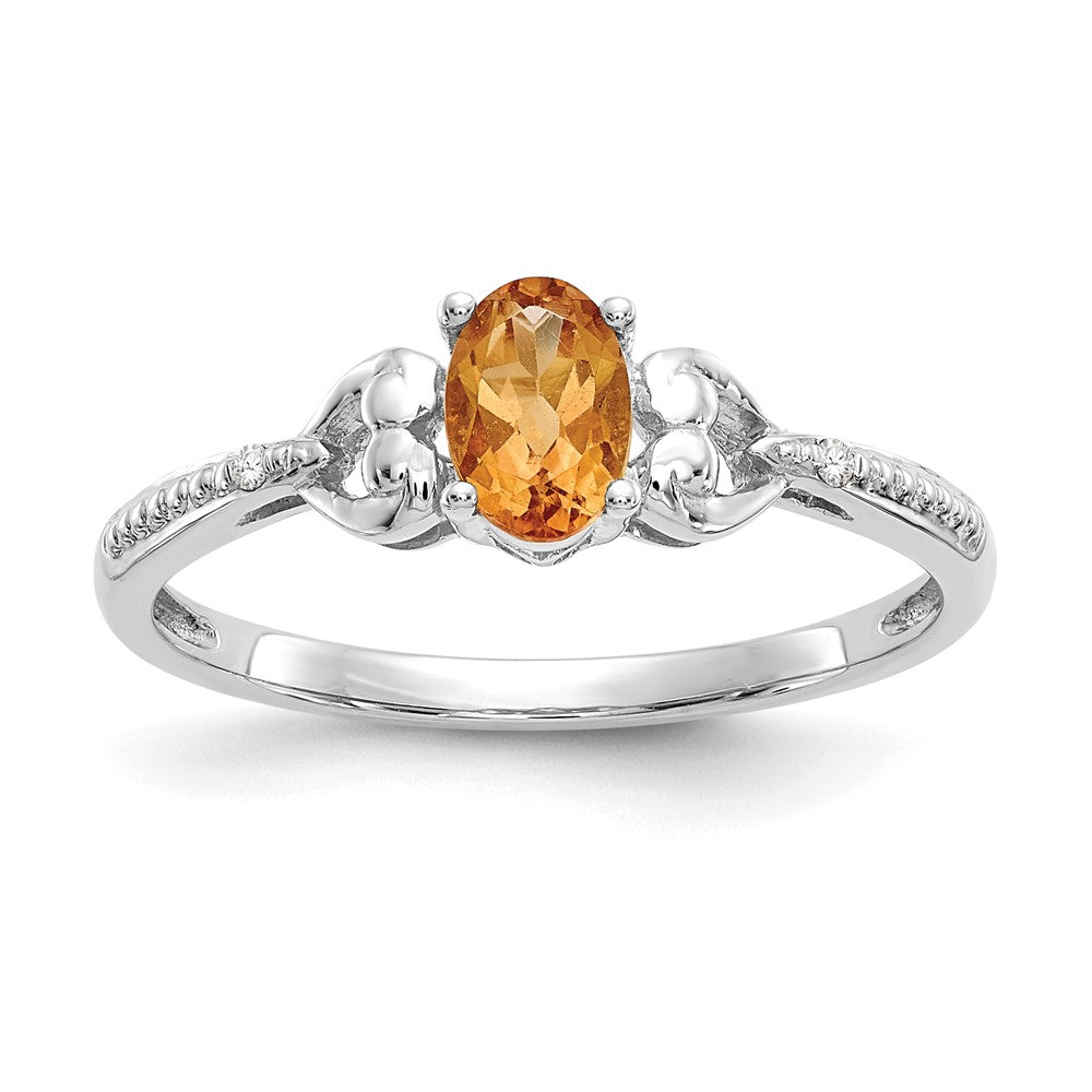 14K Weißgold Ring mit ovalem Citrin und natürlichen Diamanten