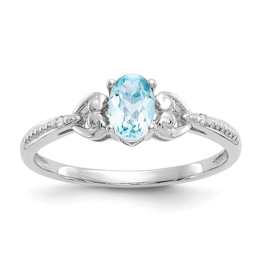 14K Weißgold Ring mit ovalem Swiss Blue Topaz und Diamanten