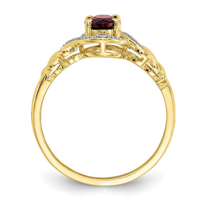 10K Gelbgold Ring mit Granat und Diamant