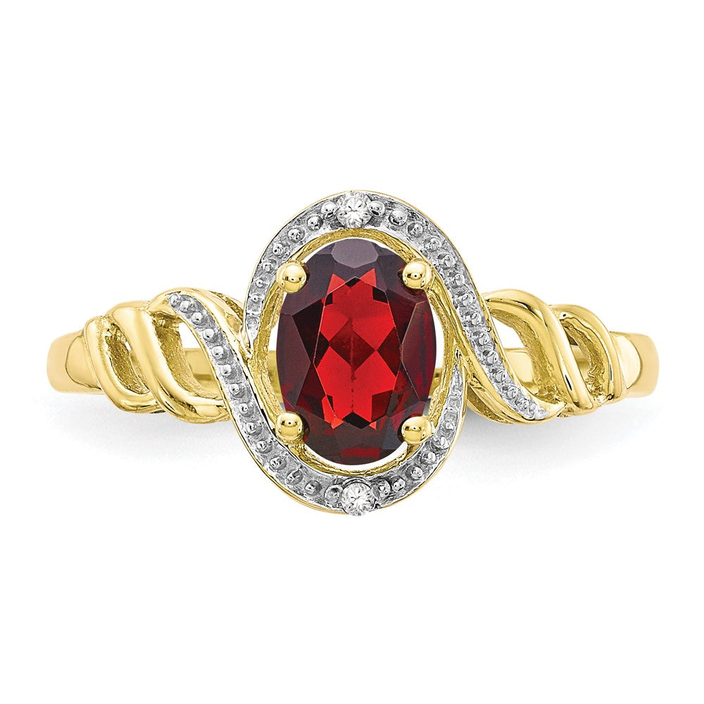 10K Gelbgold Ring mit Granat und Diamant