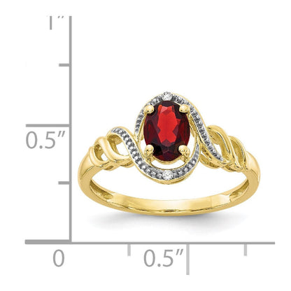 10K Gelbgold Ring mit Granat und Diamant