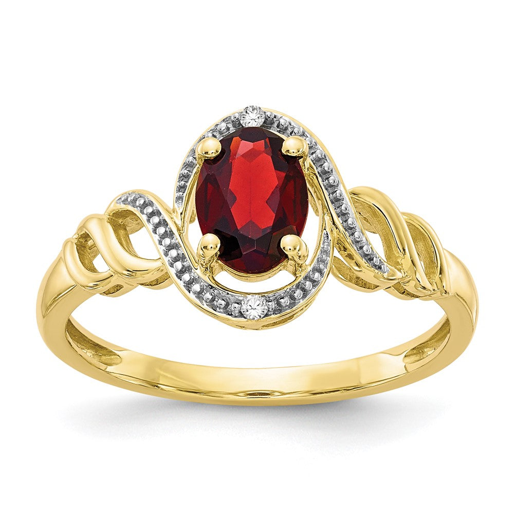 10K Gelbgold Ring mit Granat und Diamant