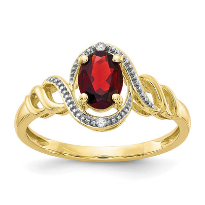 10K Gelbgold Ring mit Granat und Diamant