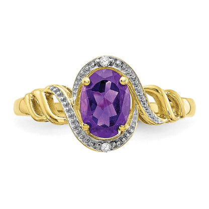 Ring aus 10K Gelbgold mit Amethyst und natürlichem Diamant